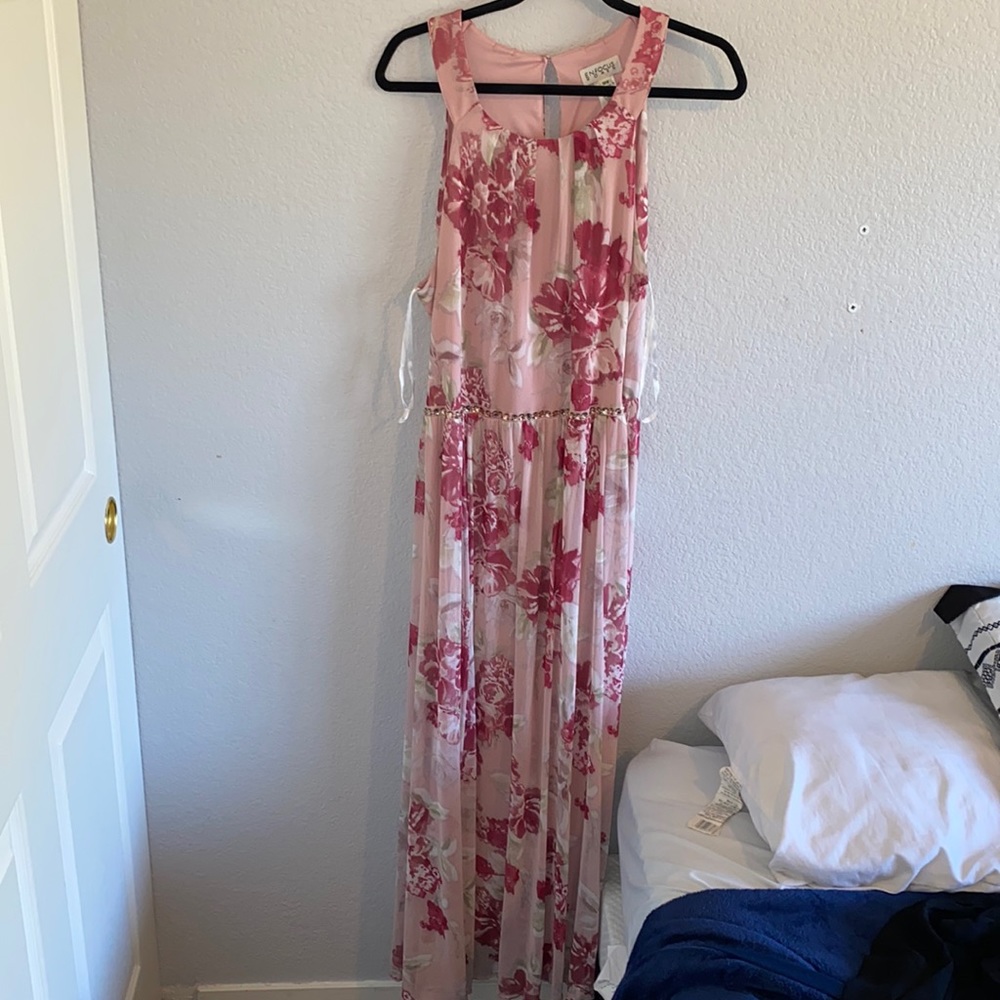 Formal Pink Floral Floor Length Dress